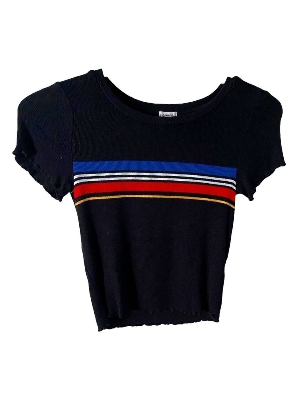 Garage Black Striped Cropped Tee XS